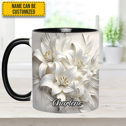 White Lilies Flowers - Personalized Flower Accent Mug