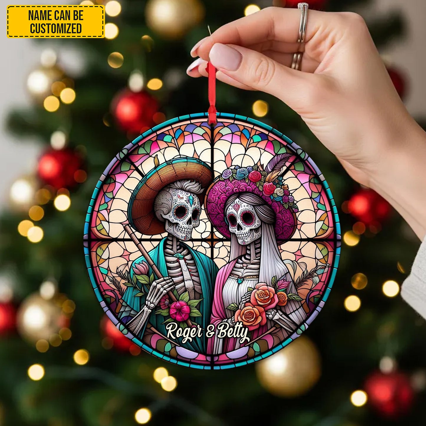 Personalized Gothic Couple Stained Glass Ornament