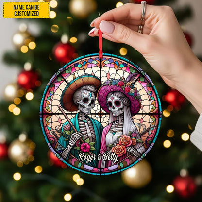 Personalized Gothic Couple Stained Glass Ornament