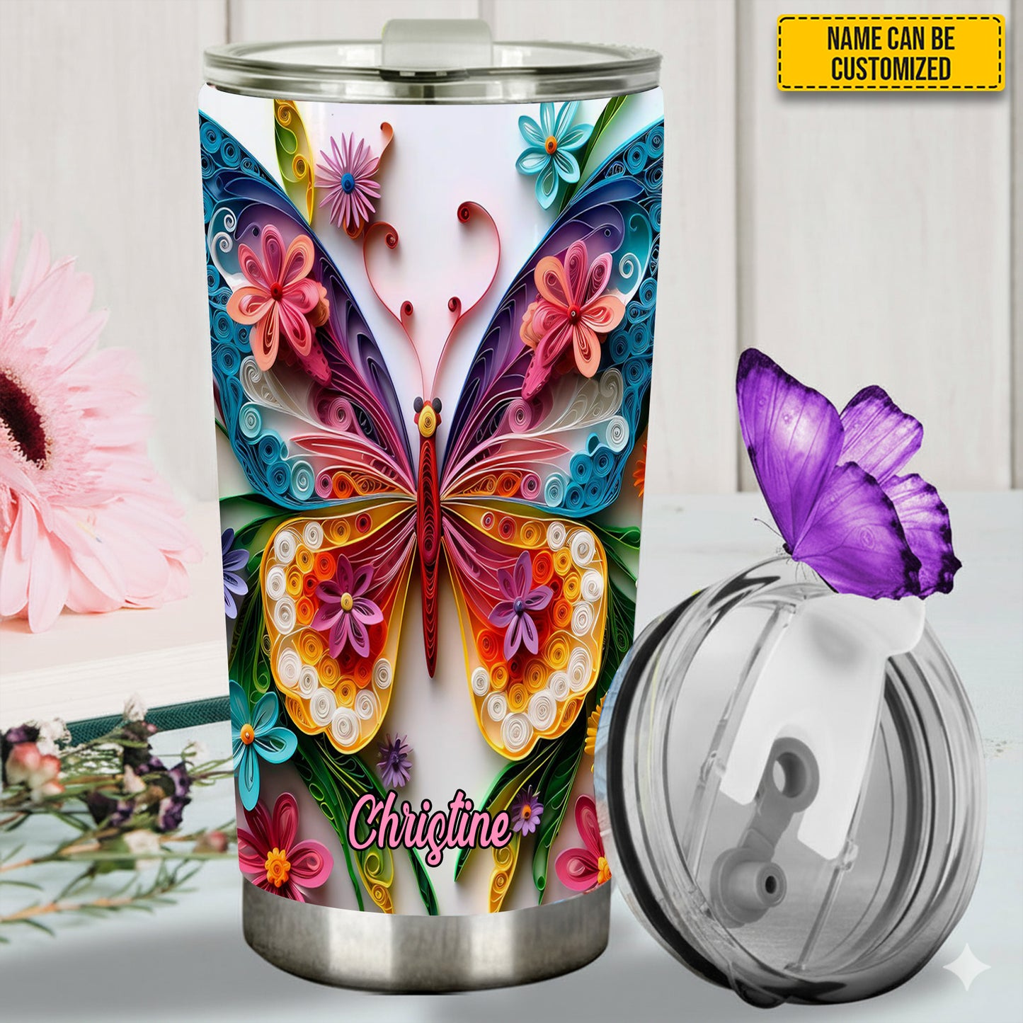 Colorful Butterfly - Personalized Butterfly Tumbler