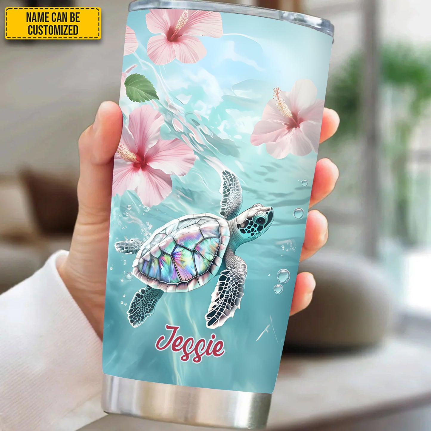 Personalized Flower, Turtle & Sea Tumbler