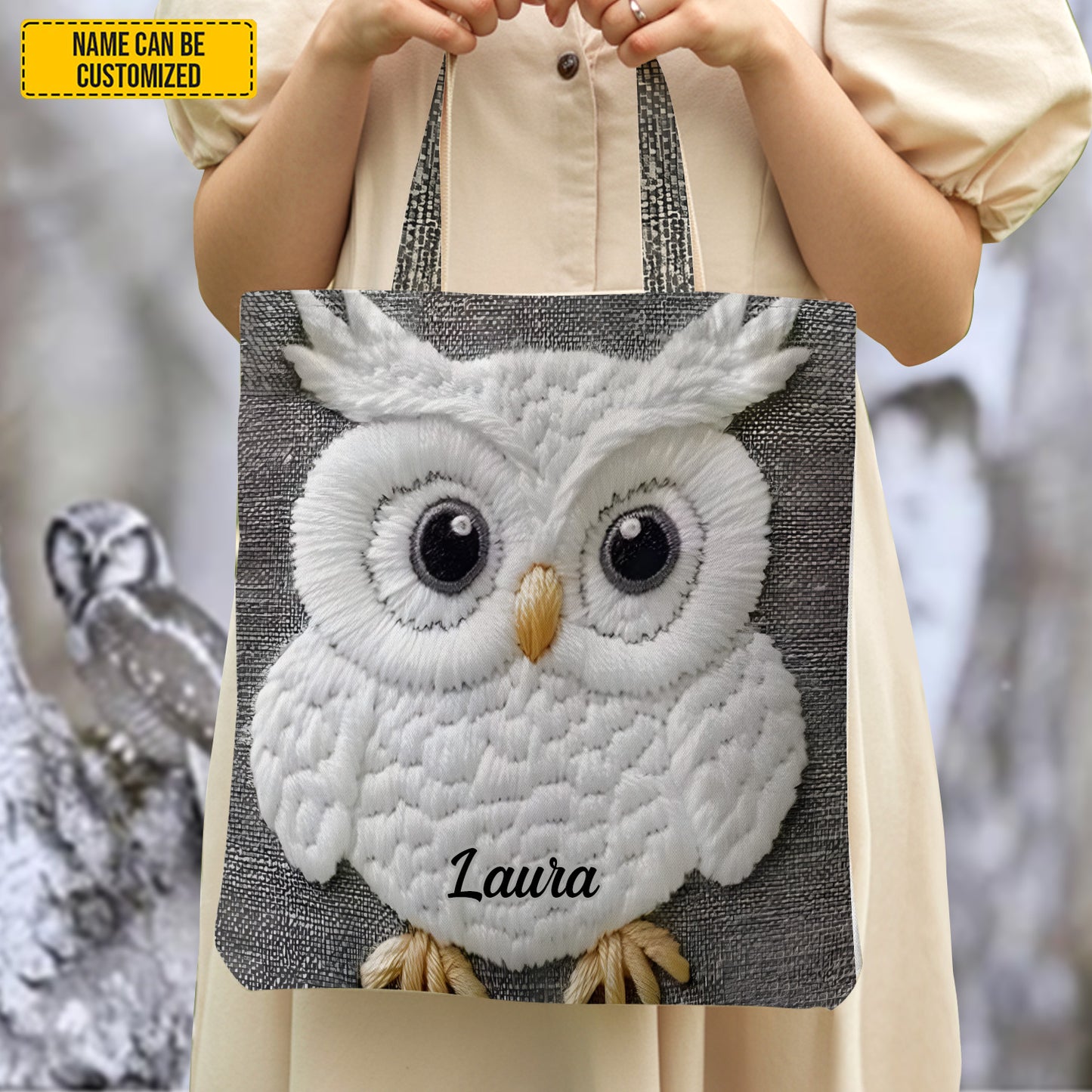 Personalized White Owl Tote Bag