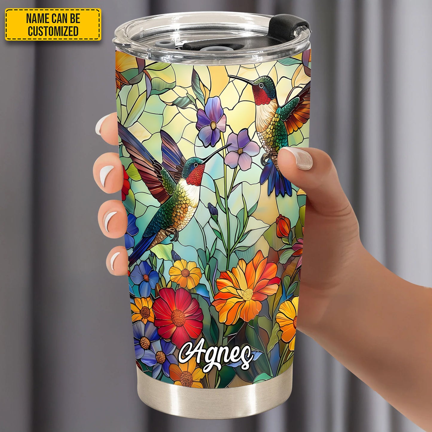 Personalized Stained Glass Hummingbird Tumbler