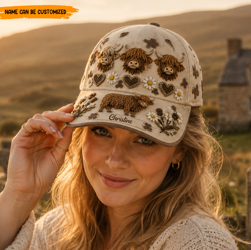 Personalized Highland Cow Floral Classic Cap