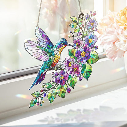 Hologram Violet And Hummingbird Acrylic Window Hanging