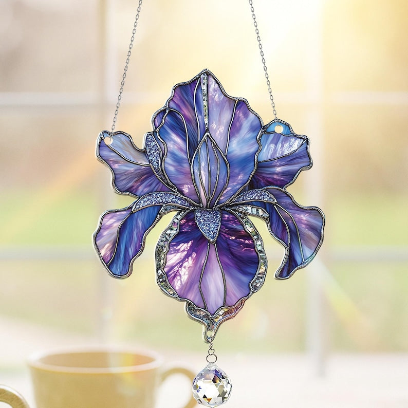 Purple Iris Flower Window Hanging