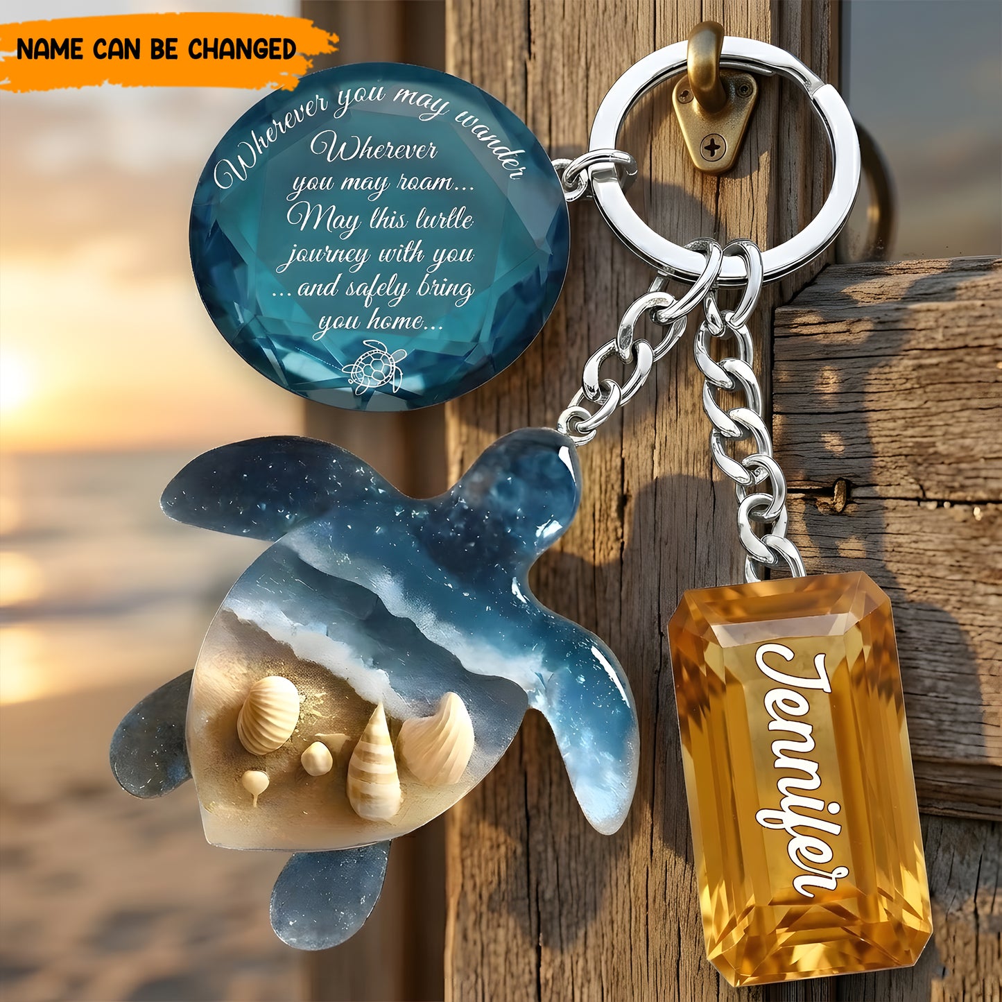 Peaceful Vibes - Personalized Turtle Keychain