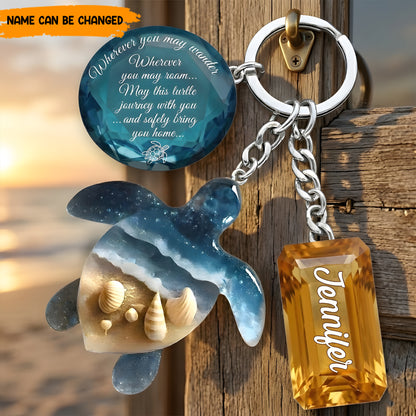 Peaceful Vibes - Personalized Turtle Keychain