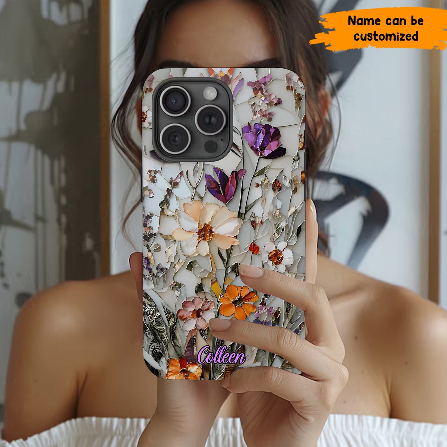 Mosaic Pressed Flowers – Personalized Phone Case