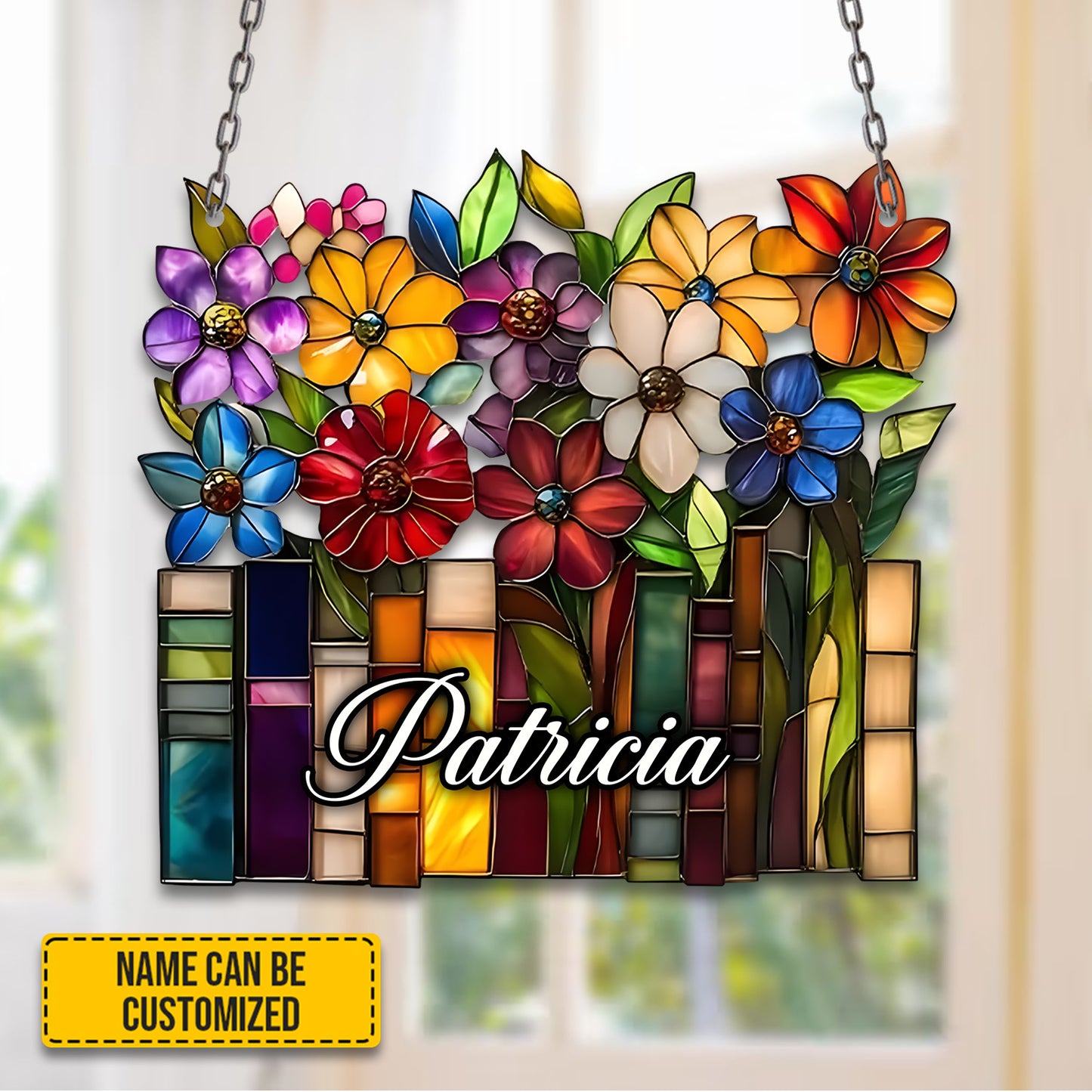 Personalized Books With Flowers Window Hanging Acrylic