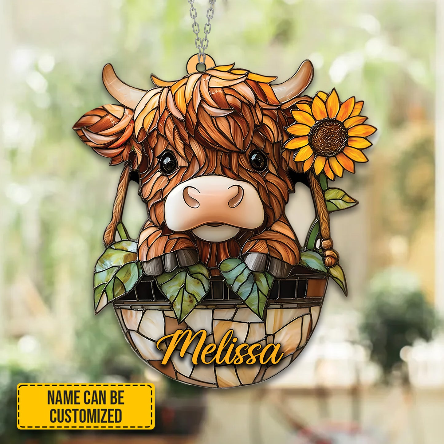 Personalized Charming Highland Cow & Sunflower Acrylic Window