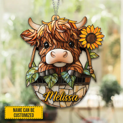 Personalized Charming Highland Cow & Sunflower Acrylic Window