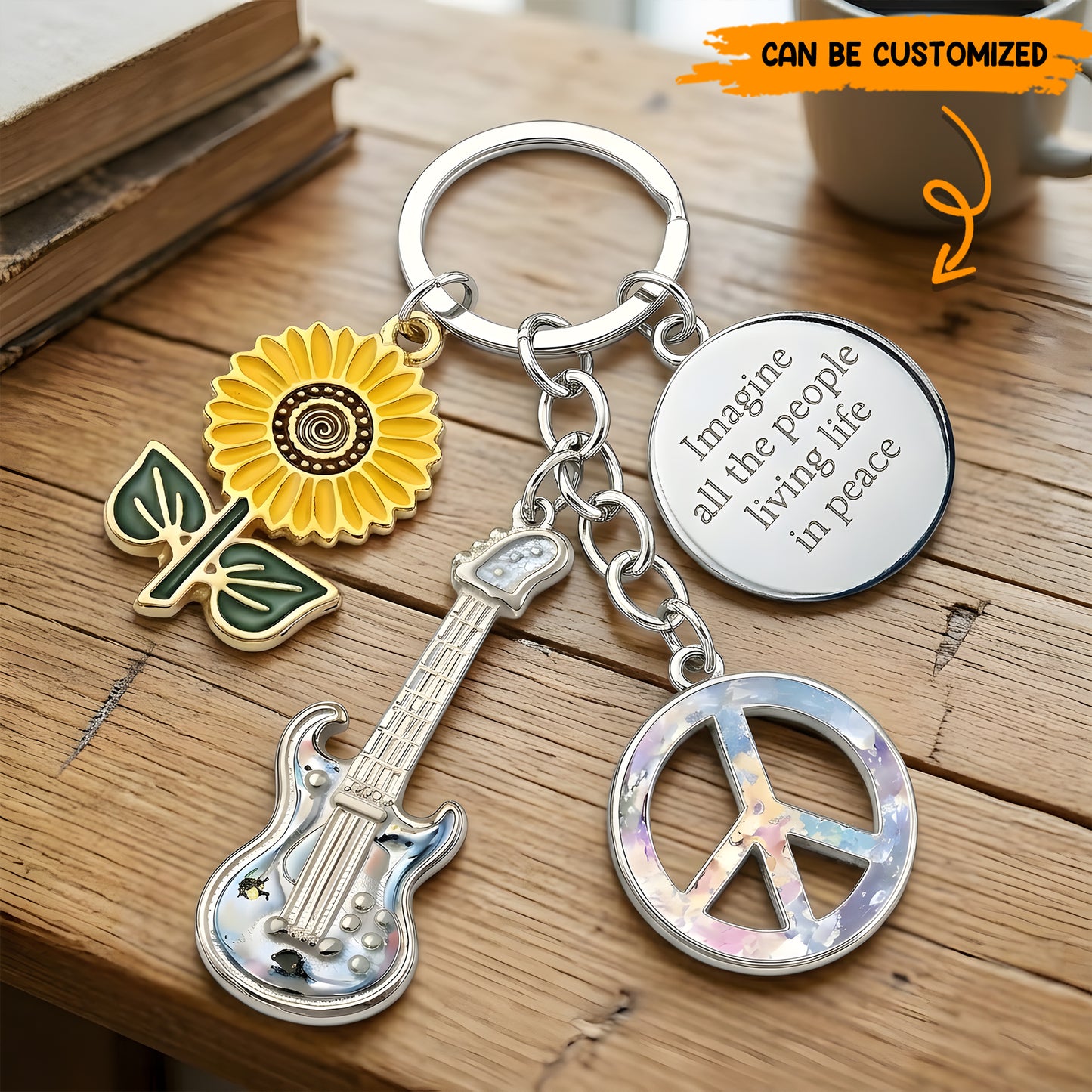 Imagine All The People Living Life In Peace - Hippie Keychain With Charms