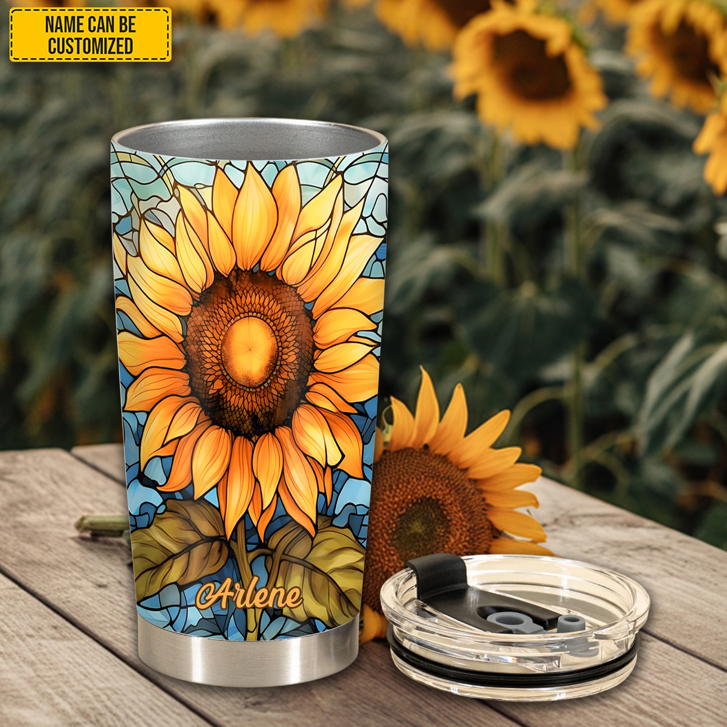 Personalized Stained Glass Sunflower Tumbler