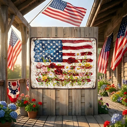 Patriotic Floral Metal Sign - Gift For Home Decor