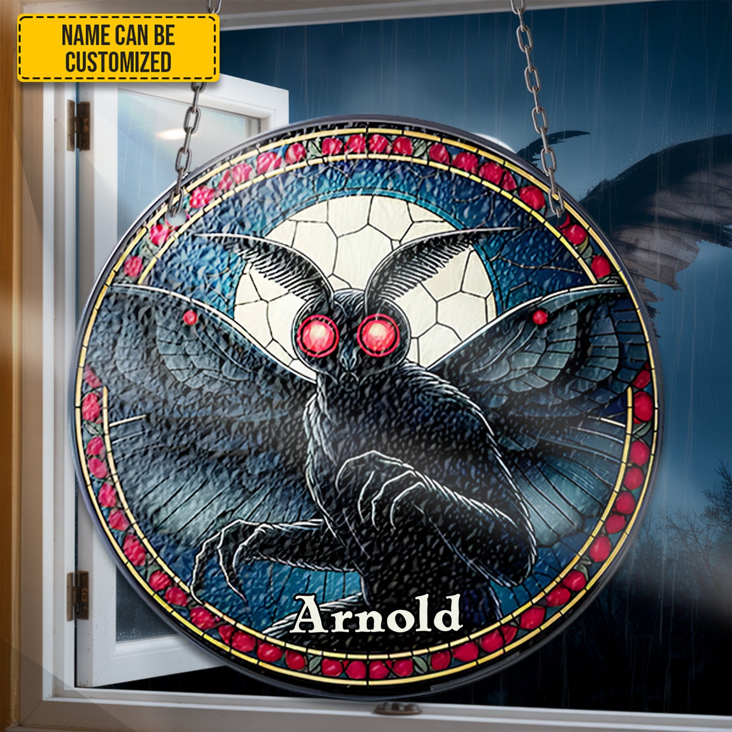 Personalized Mothman Stained Glass Suncatcher