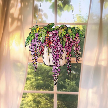 Wisteria Flower Basket Acrylic Window Hanging
