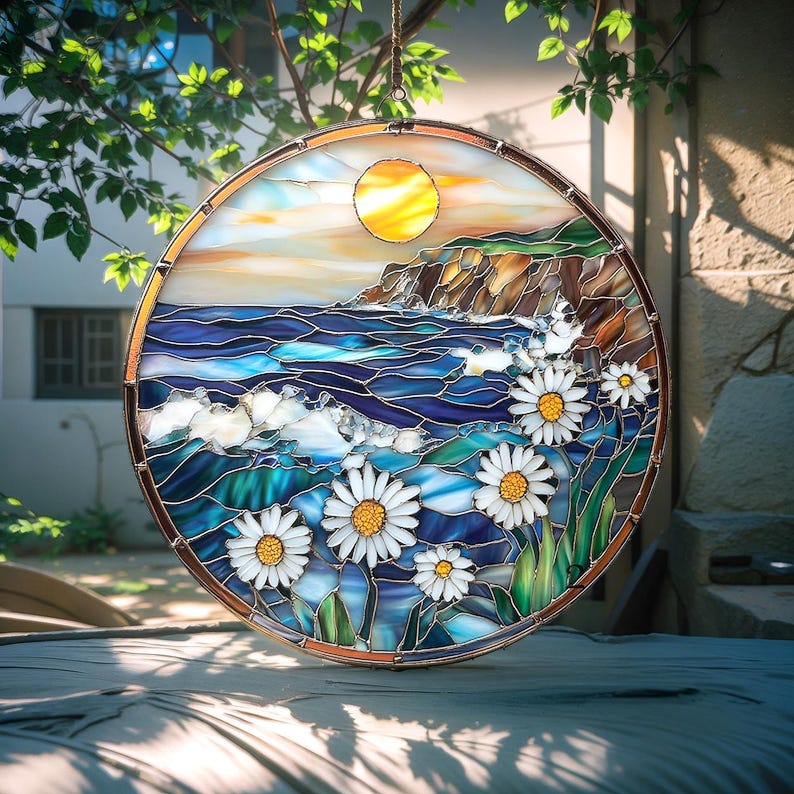 Daisy Flowers Ocean Acrylic Window Hanging