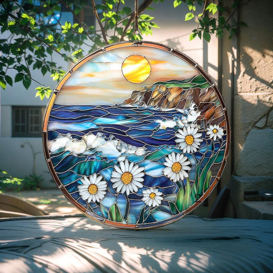 Daisy Flowers Ocean Acrylic Window Hanging