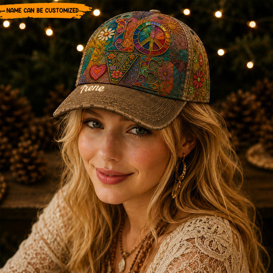 Personalized Love & Peace Hippie Classic Cap
