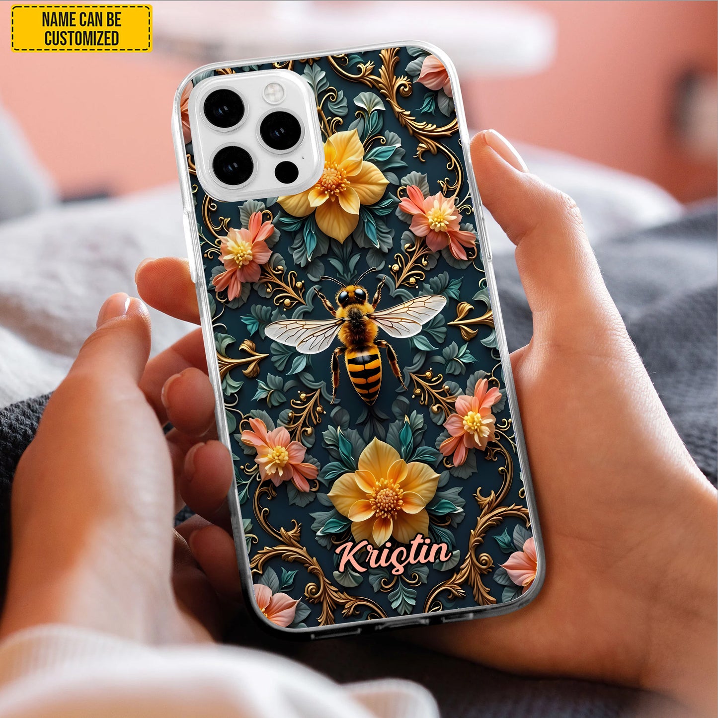 Personalized Bee & Floral Art Phone Case