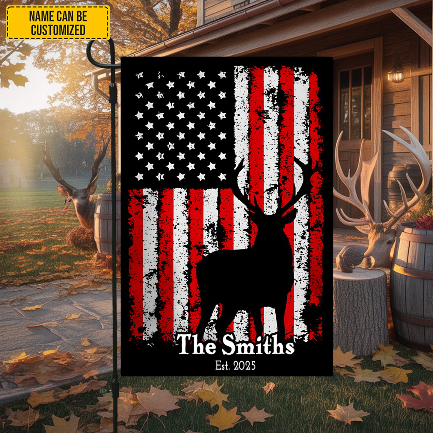Patriotic Deer – Personalized Family Garden Flag, House Flag