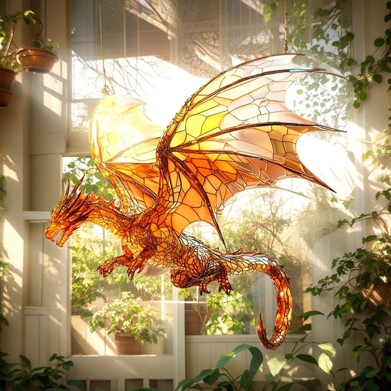 Fantasy Fire Dragon Acrylic Window Hanging