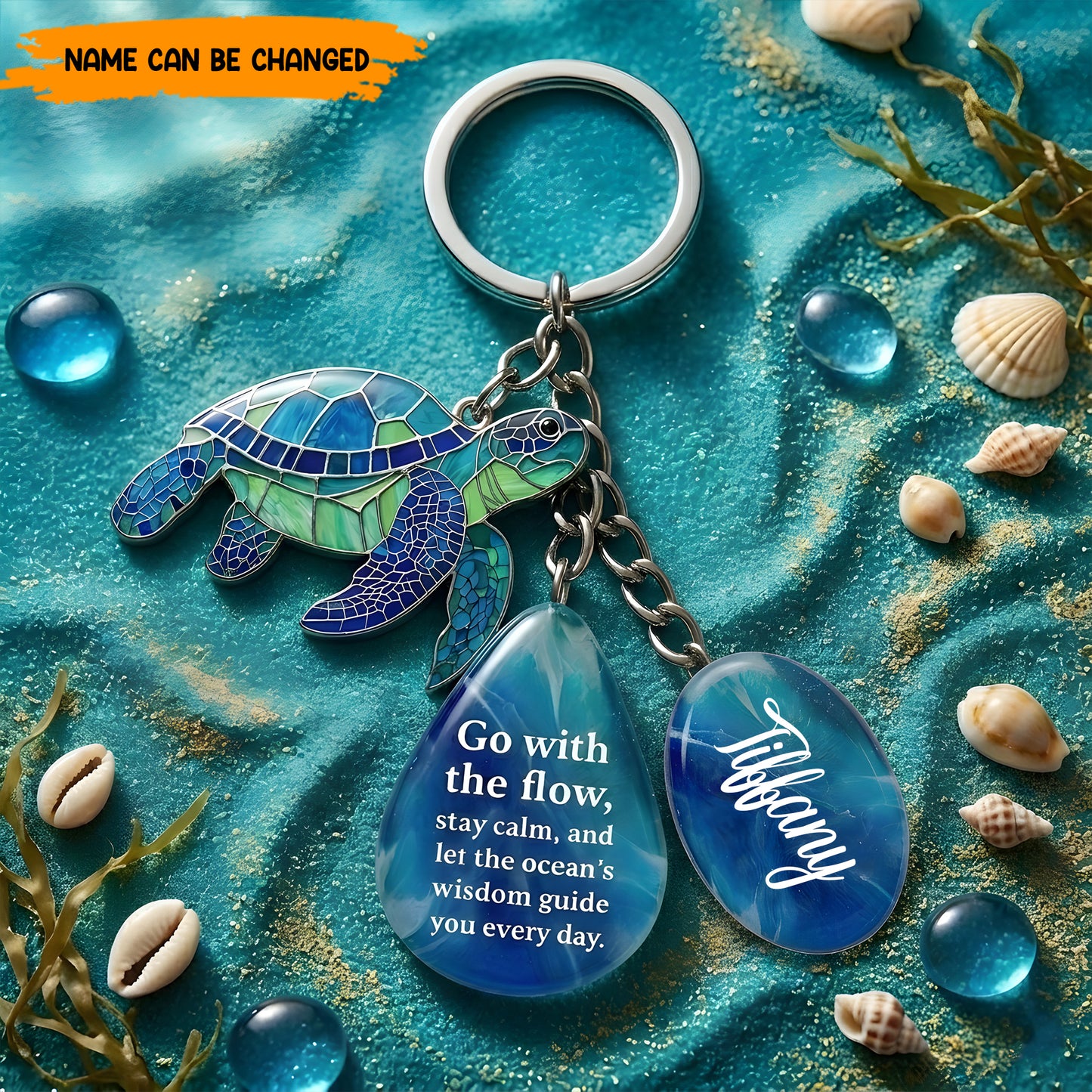 Go With The Flow - Personalized Turtle Keychain Gift Set