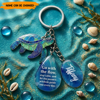 Go With The Flow - Personalized Turtle Keychain Gift Set