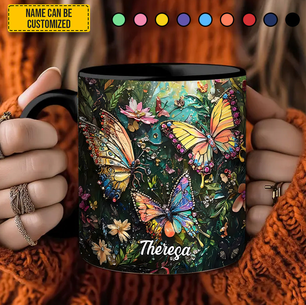 Colorful Butterflies - Personalized Butterfly Accent Mug