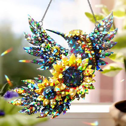 Hummingbird & Sunflower Hologram Suncatcher