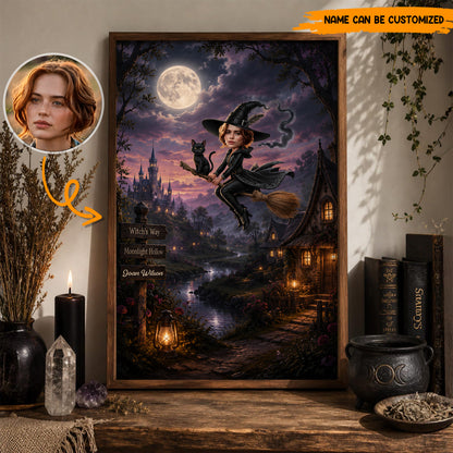 Moonlight Hollow – Personalized Witch Portrait Poster Canvas