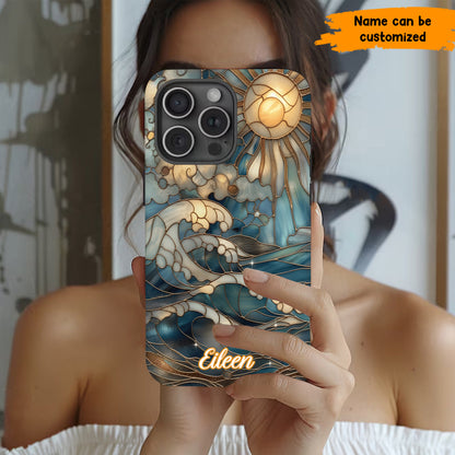 Personalized Ocean Waves & Sun Phone Case – Stained Glass Style