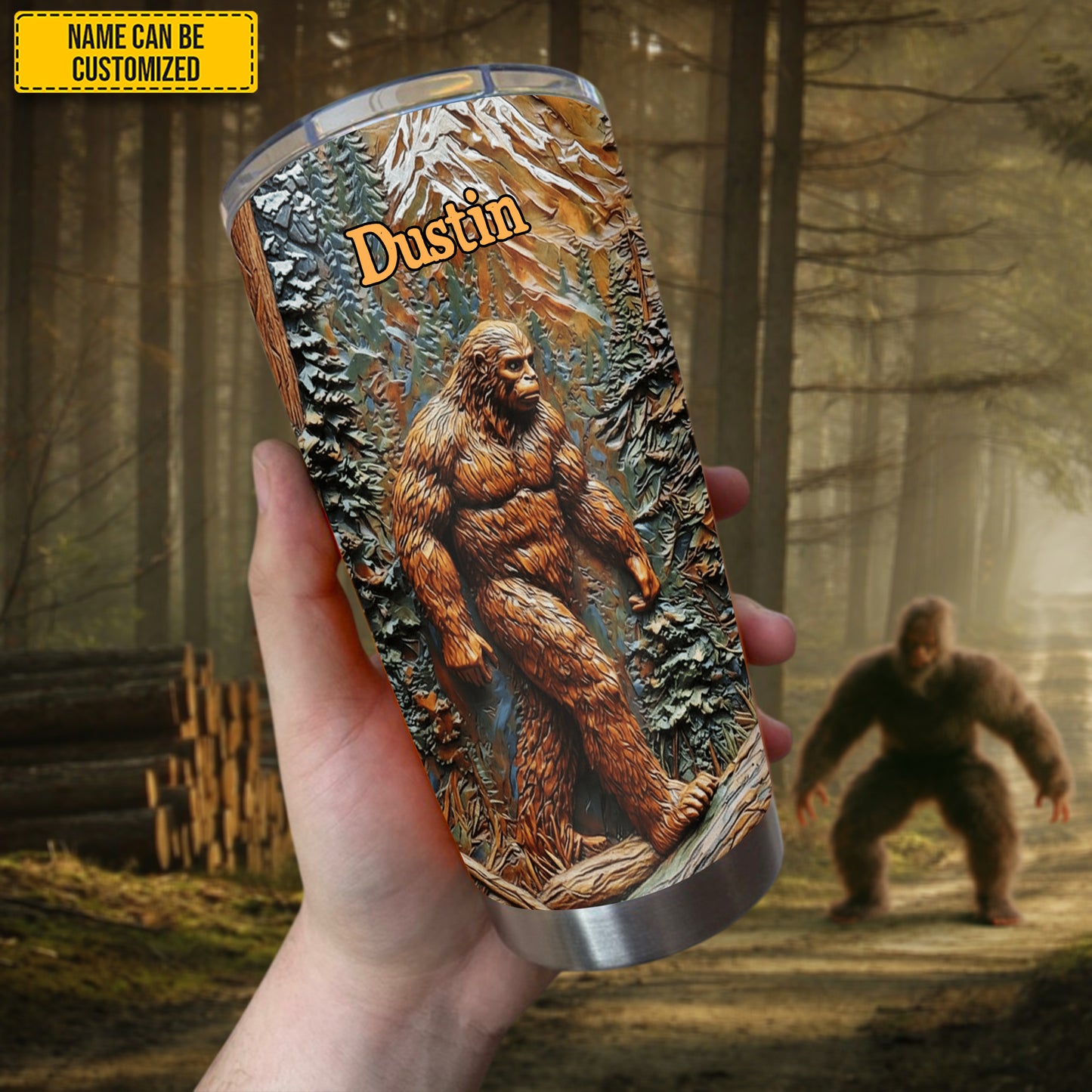 Bigfoot In Forest - Personalized Bigfoot Tumbler