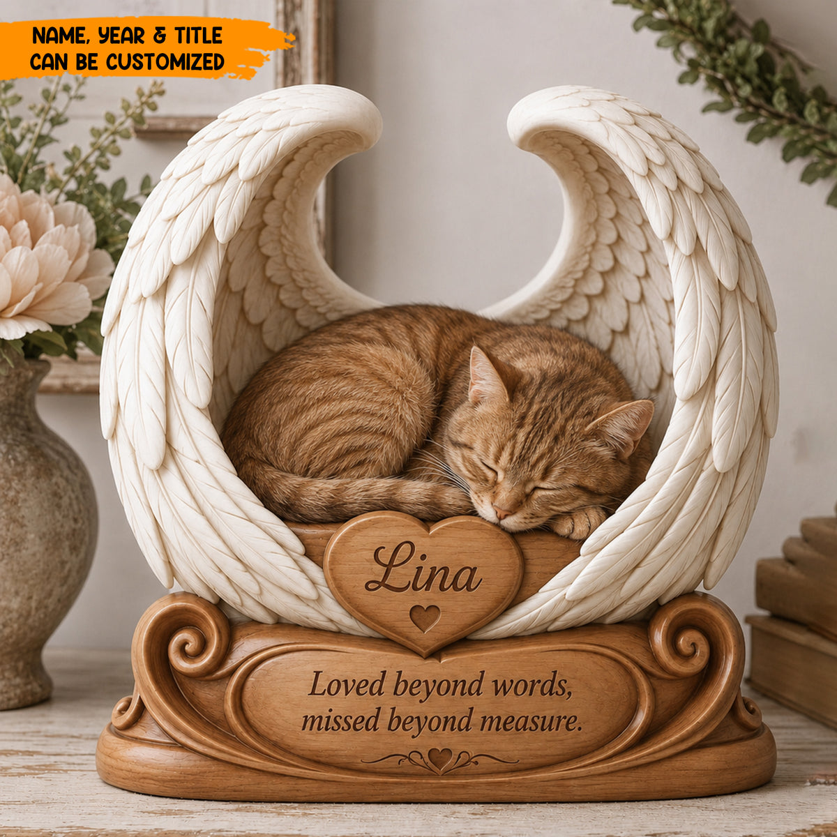 Personalized Pet Memorial Wooden Block, Custom Pet Photo Angel Wings Keepsake