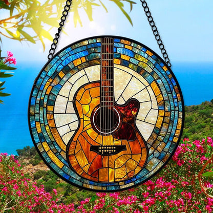 Guitar Faux Stained Glass Suncatcher