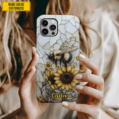 Sunflower Bee Stained Glass - Personalized Phone Case