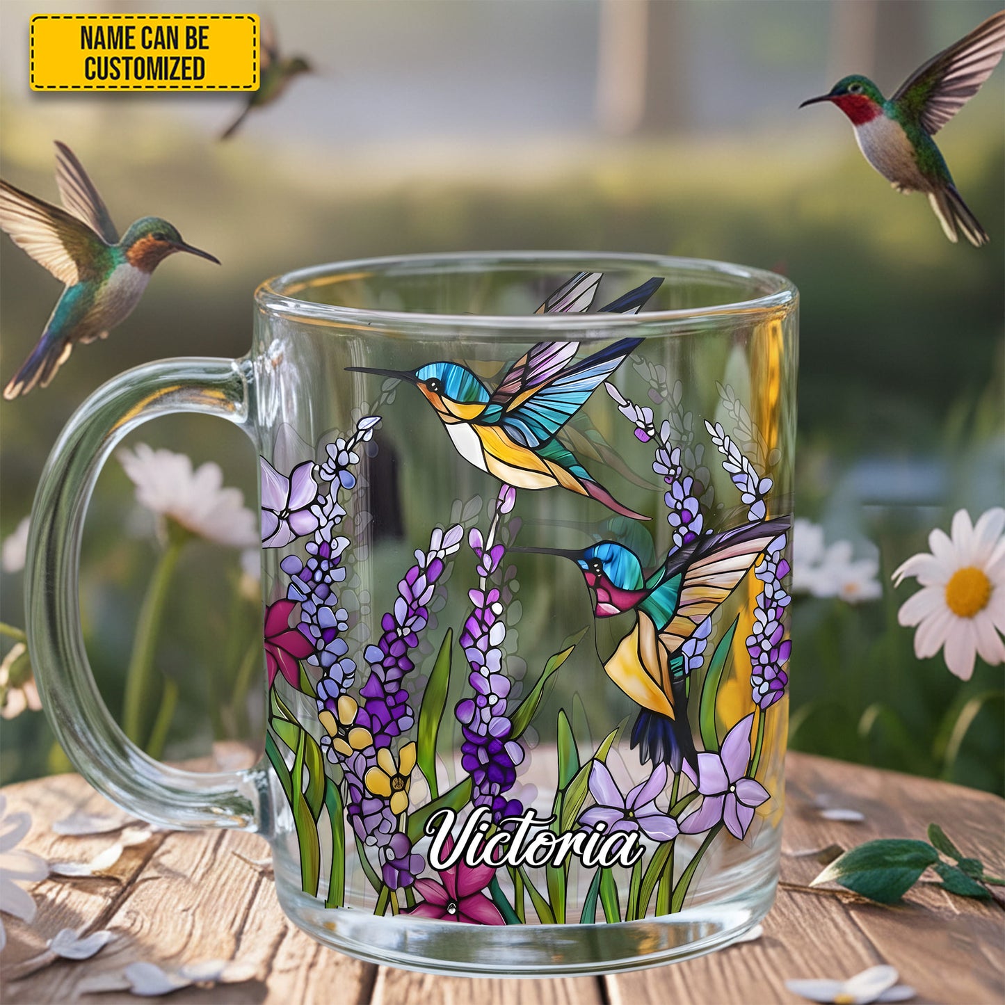 Hummingbird Flowers - Personalized Glass Mug