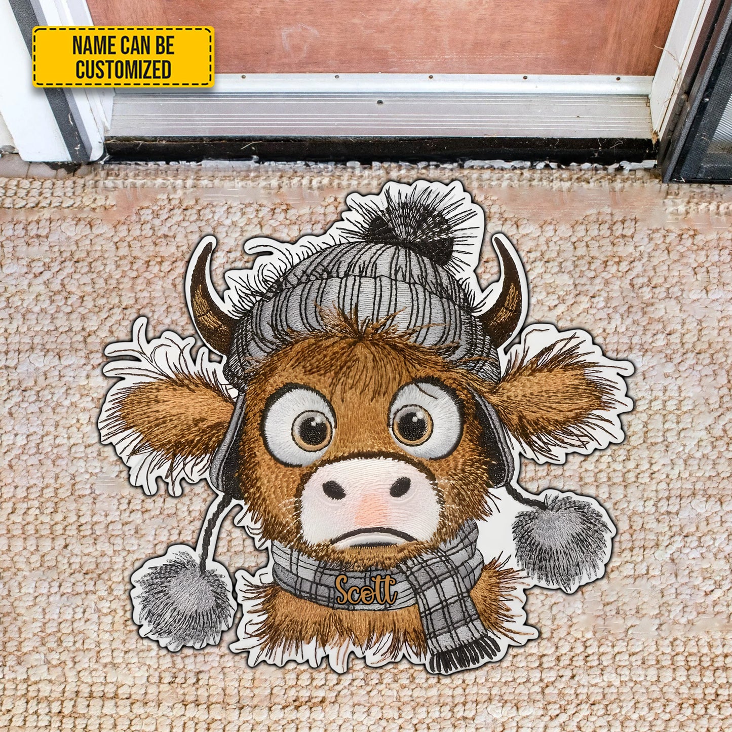 Funny Highland Cow - Personalized Cow Shaped Doormat