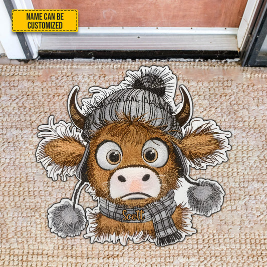 Funny Highland Cow - Personalized Cow Shaped Doormat