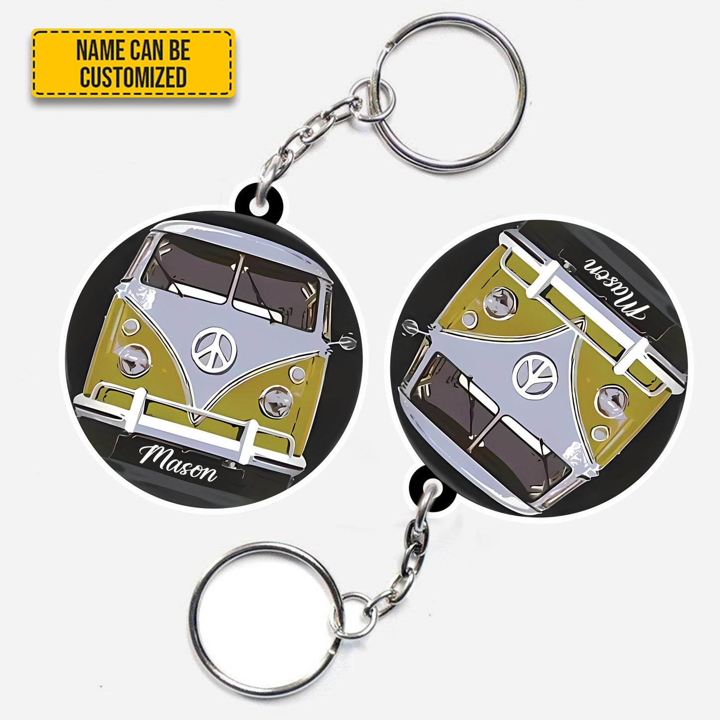 Personalized Retro Hippie Bus Keychain