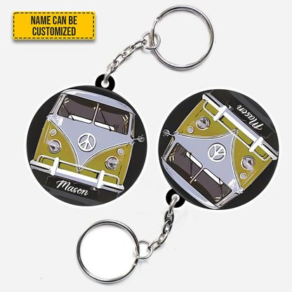 Personalized Retro Hippie Bus Keychain