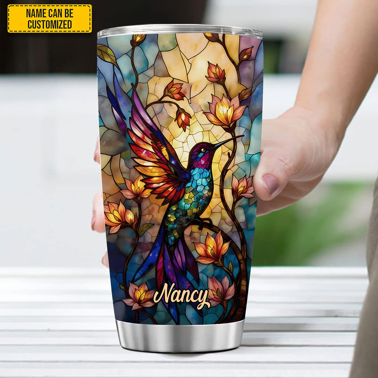 Stained Glass Hummingbird - Personalized Hummingbird Tumbler