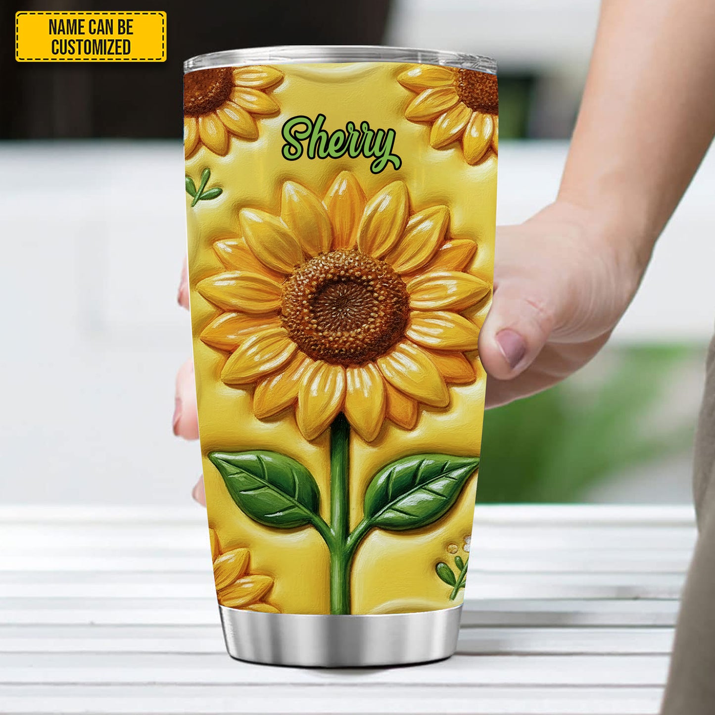 Personalized Beautiful Sunflower Inflated Tumbler