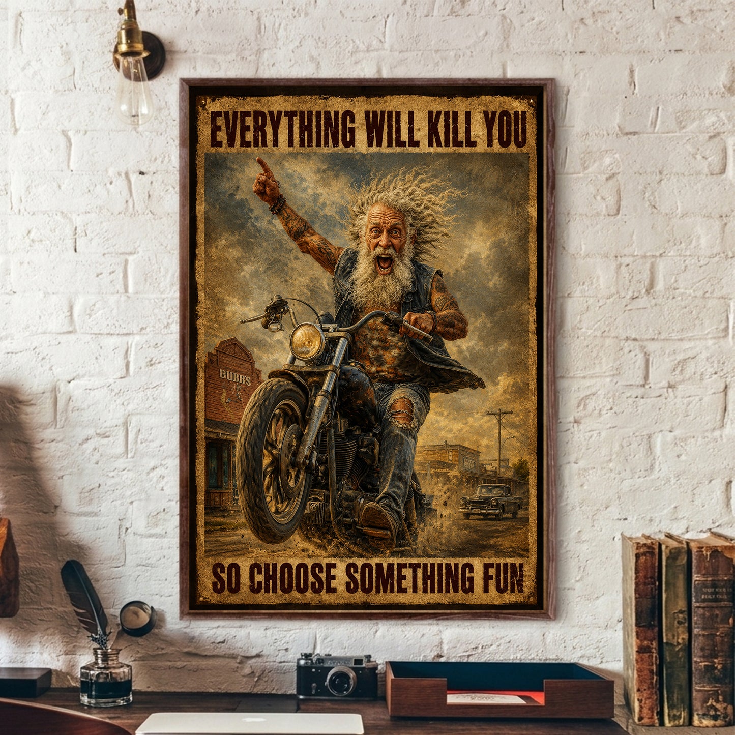Vintage Old Man Biker Poster & Canvas
