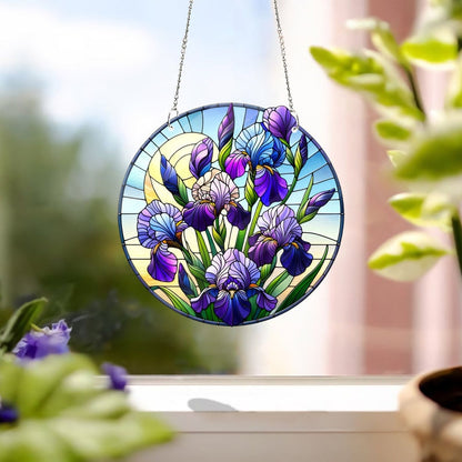 Iris Flower FAUX Stained Glass Window Hanging