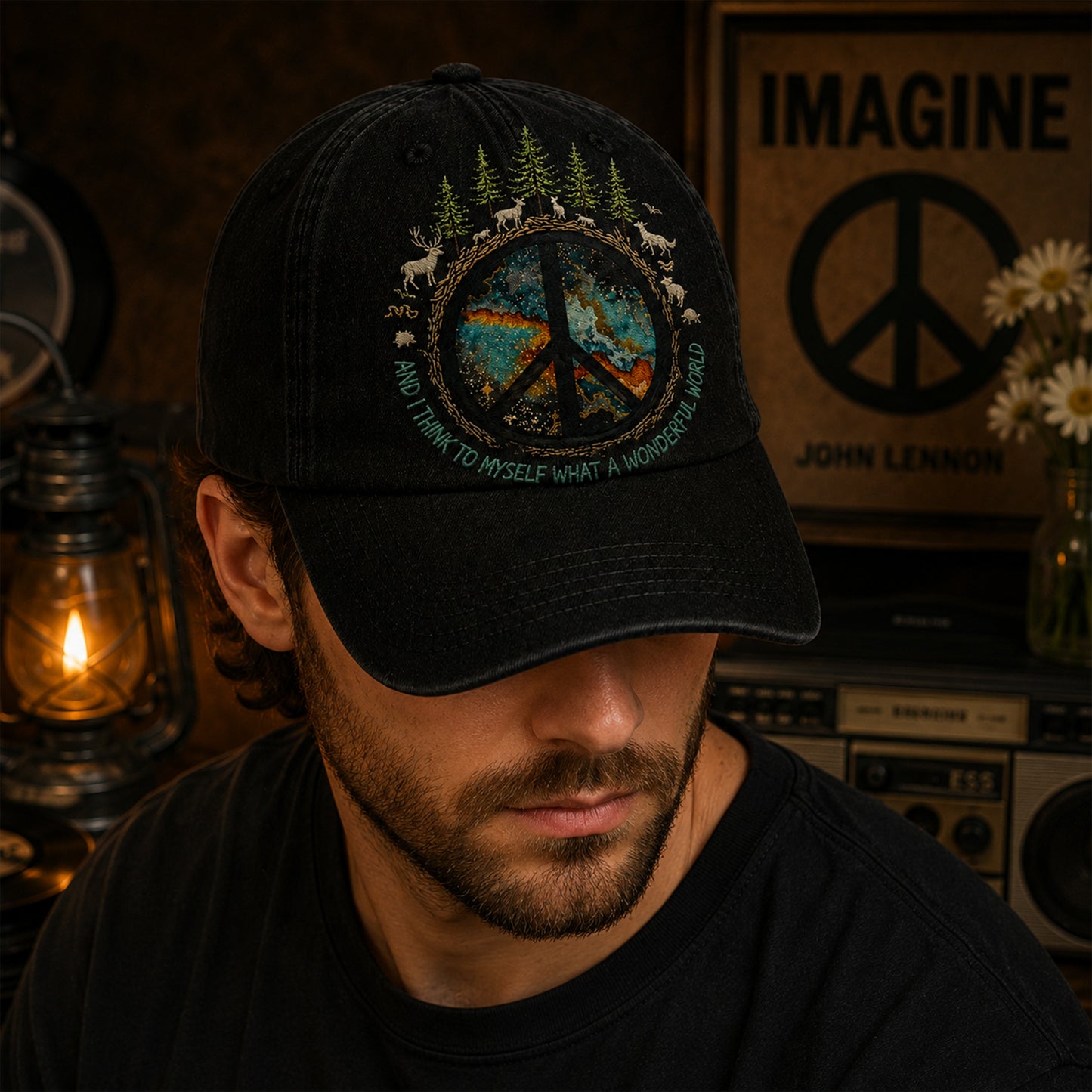 And I Think To Myself - Peace Classic Music Denim Cap