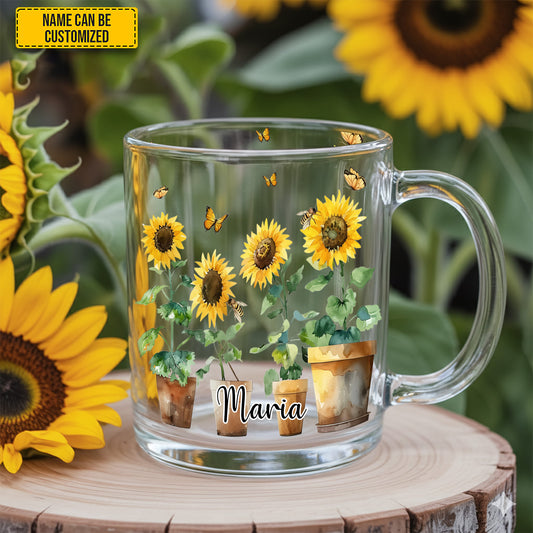 Love Sunflowers - Personalized Sunflower Glass Mug