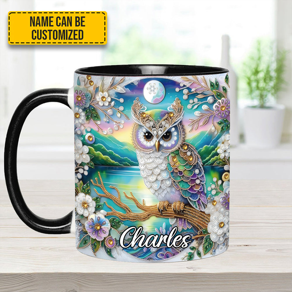 Owl Flower Pattern Diamond - Personalized Owl Accent Mug