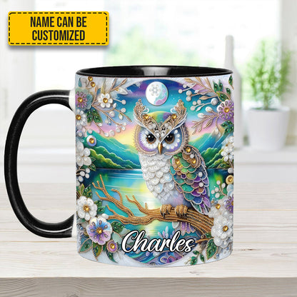 Owl Flower Pattern Diamond - Personalized Owl Accent Mug